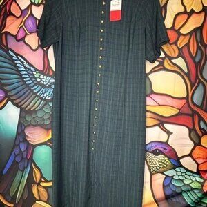 Vtg Boulevard de Paris Vintage Green PlaidDress with Gold-hue Buttons Size 16